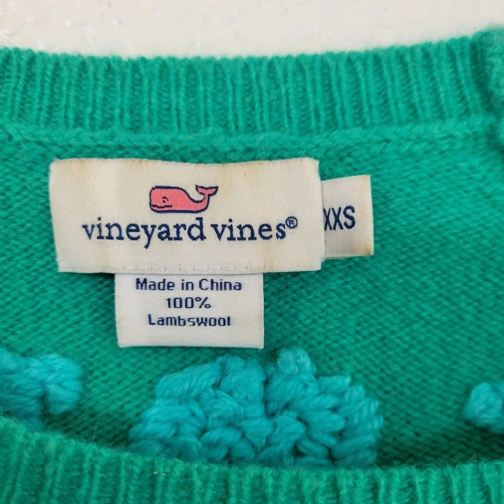 Vineyard Vines Green Embroidered Whale Neckline Wool Crewneck Sweater Sz XXS